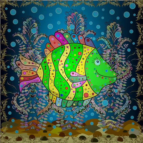 Underwater Vector Abstract Background Tropical Sea Fish Seamless Pattern Exotic — Stock Vector