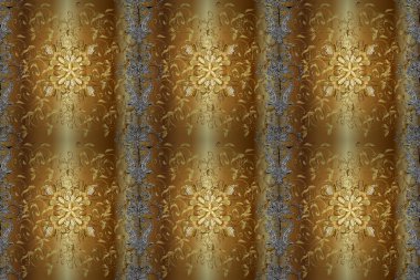 Damask pürüzsüz yineleme kalıbı. Antika altın tekrarlanabilir duvar kağıdı. Barok tarzında altın çiçekli süs. Sarı, kahverengi ve bej renklerde altın element.