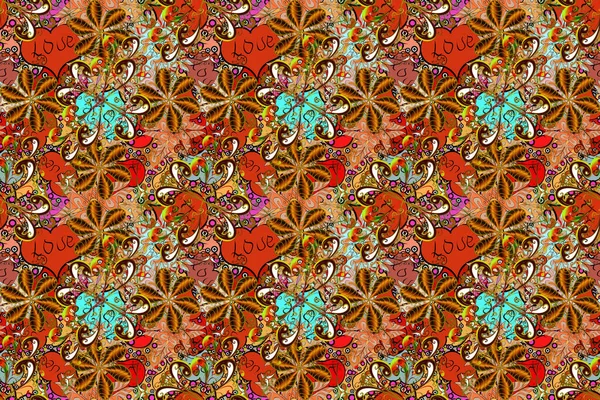 A pattern of orange, brown and black daisies on a orange, brown and black colors. Raster illustration. On orange, brown and black colors.