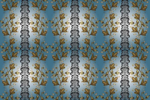 Vintage Seamless Pattern Neutral Gray Blue Colors Golden Elements Raster — Stock Photo, Image