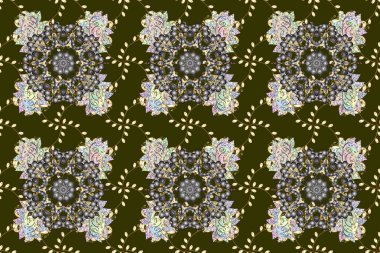 Raster Hand, çiçek desenli kahverengi, gri ve nötr renkler çizdi. Soyut süslemeli kusursuz desen.