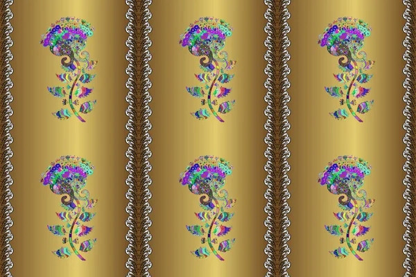 Barevný Bezešvný Vzor Roztomilými Květinami Paisley Hnědé Žluté Neutrální Barvy — Stock fotografie