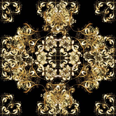 Barok tarzında kusursuz desen. Rococo tarzında zarif, zarif bir süs. Duvar kağıtları ve ambalaj için güzel bir desen. Eski renkli desenler. Kahverengi, siyah, bej rengi desenler.
