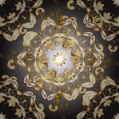 Beyaz, kahverengi ve gri renkler üzerine bir resim. Paisley el çizimi elementler. Ev dekoru. Vektör. Fantezi çiçekli kusursuz desen, doğal duvar kağıdı, çiçek desenli kıvrım çizimi..