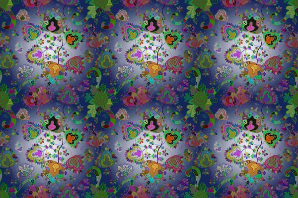 Растровый Рисунок Летний Цветочный Зеленых Синих Нейтральных Тонах Симпатичный Цветочный — стоковое фото