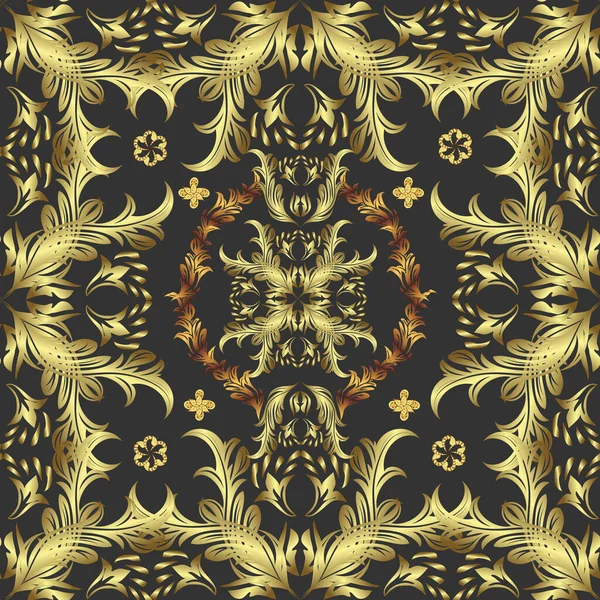 ヴィンテージスタイルで ヴィンテージのカワイイシームレスなパターンを葉 ベクトルデザイン 手でかわいい葉 渦巻き 複雑な美しい装飾を描いたベクトル黄色 中性と灰色の葉の背景 — ストックベクタ