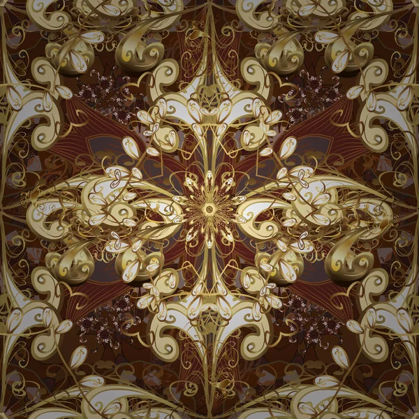 パターン中世の花王室のパターン ベージュ 茶色の金 誕生日 招待状 またはバナーのグリーティングカードに最適です ベクトルイラスト 装飾的な対称アラベスク — ストックベクタ