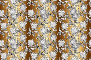 Kahverengi, beyaz ve gri renklerde Asya tekstili. Raster illüstrasyonu. Kusursuz çiçek deseni.