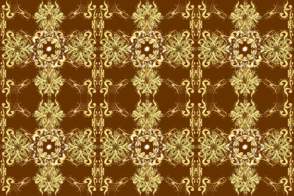 Christmas 2019 Snowflake New Year Vintage Seamless Pattern Yellow Brown — Stock Photo, Image