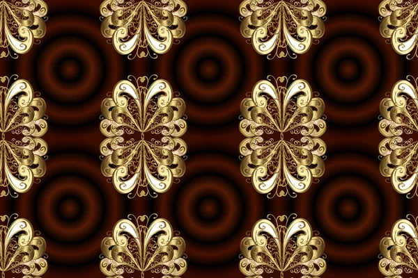 Rasterpatroon Zwarte Beige Bruine Kleuren Met Gouden Elementen Damast Patroon — Stockfoto