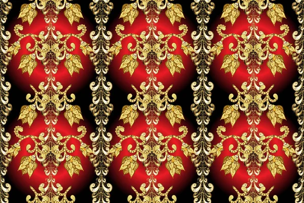 Золотой Узор Чёрном Красном Коричневом Цветах Золотыми Элементами Бесшовный Классический — стоковое фото
