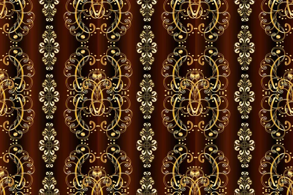 Золотий Шаблон Квіткова Класична Текстура Королівський Ретро Жовтого Коричневого Чорного — стокове фото