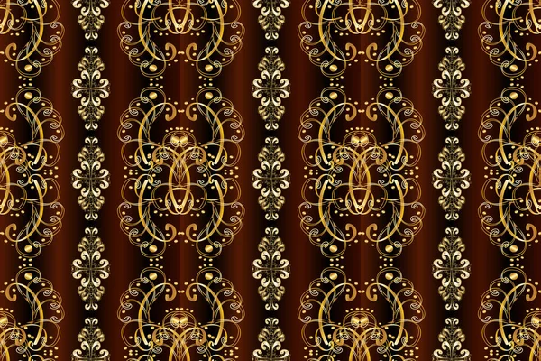 金のテンプレート 花の古典的なテクスチャ 黒の色のロイヤルレトロ カード 繊維のためのヴィンテージを設計します シームレスなパターン黄金の要素 — ストック写真