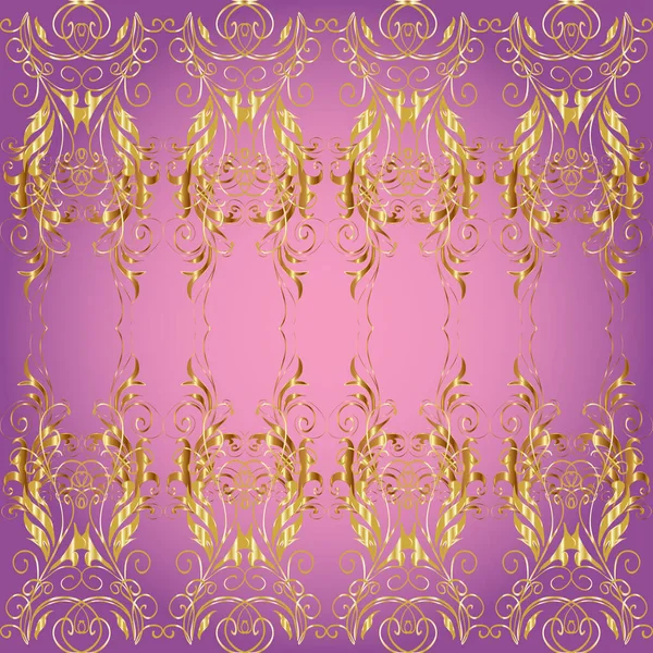 紫罗兰色 紫色和粉色的金色图案 带有金色元素 东方的装饰品无缝金花纹 — 图库照片
