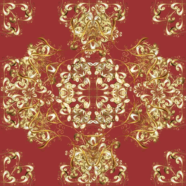伝統的な装飾品だ 古典的なヴィンテージの背景 ベージュ ブラウン ゴールドの要素を持つ赤の色のシームレスなパターン シームレス古典的な黄金のパターン — ストック写真