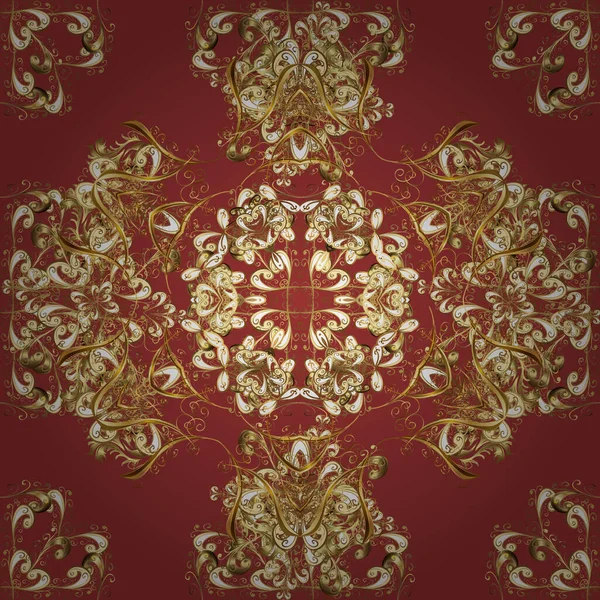 Patrón Sin Costuras Colores Rojo Marrón Beige Con Elementos Dorados — Archivo Imágenes Vectoriales