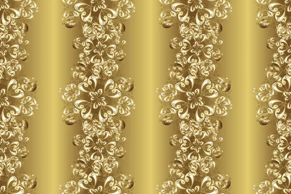 黄色と金色の要素とベージュの色の黄金のパターン ダマスク古典的な白と金色のパターン 繰り返し要素を持つ抽象的な背景をラスター — ストック写真