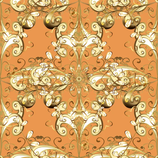 Damast Bakgrund Gyllene Element Orange Beige Och Gula Färger Guldblommigt — Stockfoto