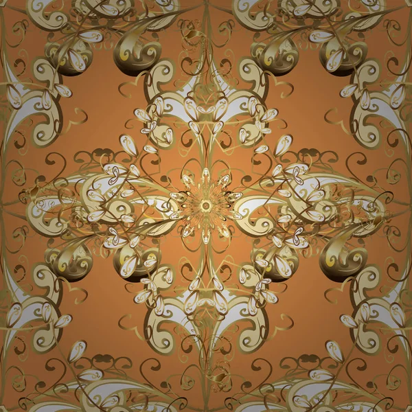 Patrón Clásico Vectores Dorados Tradicionales Colores Naranja Beige Amarillo Con — Archivo Imágenes Vectoriales
