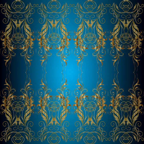 Patrón Dorado Clásico Sin Costuras Patrón Dorado Colores Beige Azul — Vector de stock