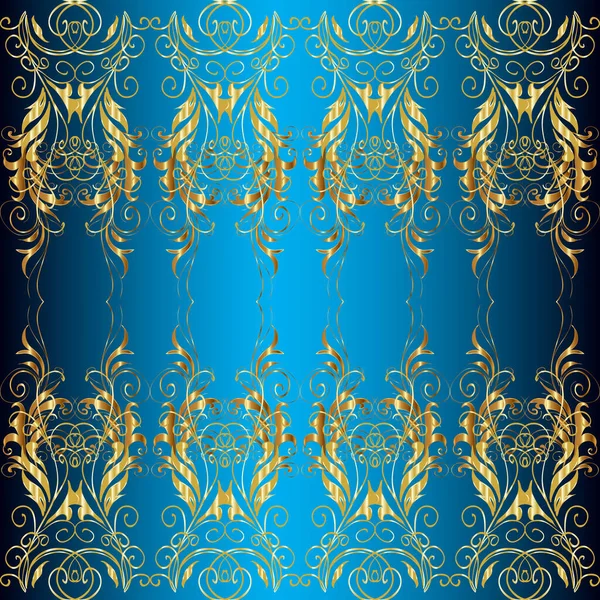 Золотий Візерунок Блакитному Бежевому Жовтому Кольорах Золотими Елементами Східний Орнамент — стокове фото
