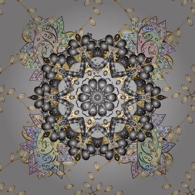 Mandala ile sunum. Gri, nötr ve bej renklerde renkli bir düzen. İş, bilim planı. Broşür broşür broşürü kapağı için modern vektör şablonu katalog dergisi veya yıllık rapor.