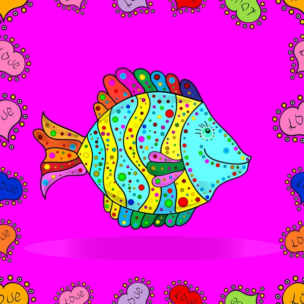 Desenhos Animados Engraçados Peixes Coloridos Sem Emenda Peixes Magenta Amarelo — Fotografia de Stock