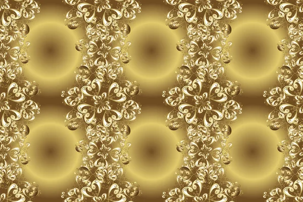 摘要从金黄色 米黄色和棕色的多朵奇幻树叶和花朵中提取花环 手绘装饰框架 相册封面 老式艺术装饰风格 — 图库照片