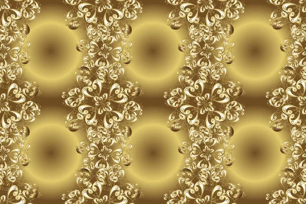 Grinalda Floral Abstrato Folhas Douradas Doodle Fantasia Flor Amarelo Bege — Fotografia de Stock
