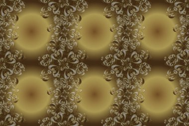 Süslü raster dekorasyonu. Lüks, kraliyet ve Viktorya dönemi konsepti. Bej, kahverengi ve sarı renklerde altın element. Klasik barok çiçekleri bej, kahverengi ve sarı üzerine altın desenli..