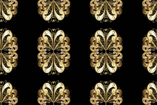 伝統的な古典的なラスターゴールドシームレスパターン ベージュ 茶色の黄金の要素 バロック様式のシームレスな東洋の装飾 — ストック写真