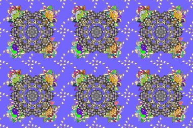 Paket, duvar kağıtları, arka plan ve albüm için. Menekşe rengi, sarı ve gri renkte raster desenli kusursuz desen. Mutlu Noeller, Mutlu yıllar ürünleri.