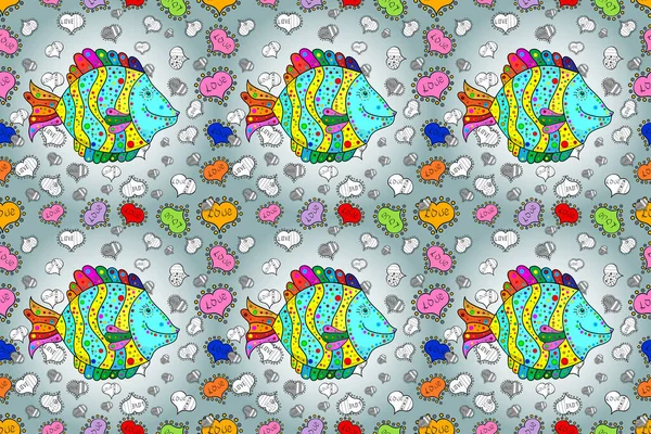 Бесшовный Растровый Узор Симпатичными Декоративными Рыбами Забавный Многоцветный Фон Морская — стоковое фото