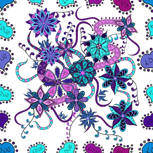 Seamless flower pattern can be used for wallpaper. Flowers on blue, black and white colors.