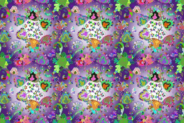 水彩缤纷的老式花卉热带自然元素集 拉斯特插图 异国情调的花朵 色泽紫罗兰 中性和绿色的植物学经典色彩 — 图库照片