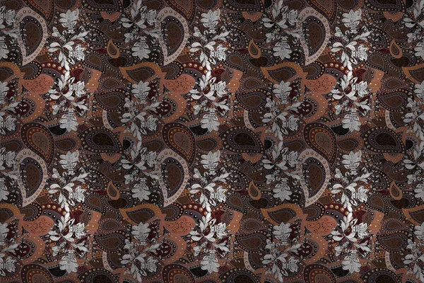 Abstract Flower Seamless Pattern Background Brown Gray White Colors Raster — Stock Photo, Image