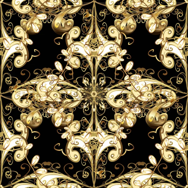 Ornate Decoration Damask Gold Abstract Flower Seamless Pattern Brown Beige — Stock Photo, Image