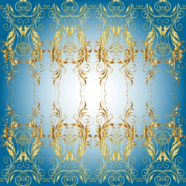 シームレスな古典的な黄金のパターン 金色の要素を持つ青の色にシームレスなパターン 古典的なヴィンテージの背景 伝統的な装飾品 — ストック写真