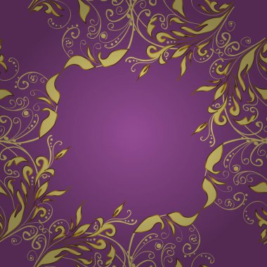 Şam, tasarım için kusursuz desen. Altın elementlerle kahverengi, sarı ve mor renklerde vektör deseni.