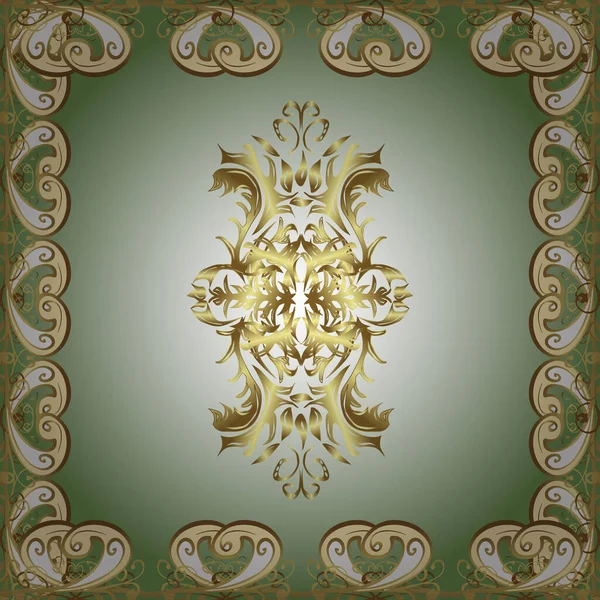 Zlatý Prvek Béžových Neutrálních Šedých Barvách Ročník Barokní Květinové Bezešvé — Stockový vektor