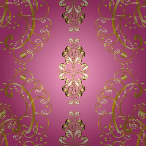 ベージュ ピンク イエローとゴールドの要素でヴィンテージシームレスなパターン ベクターイラスト — ストックベクタ