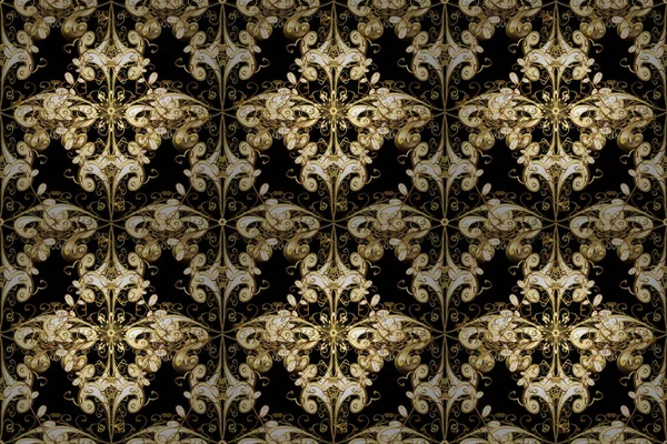Altın Elementlerle Bej Kahverengi Siyah Renklerde Kusursuz Desen Klasik Klasik — Stok fotoğraf