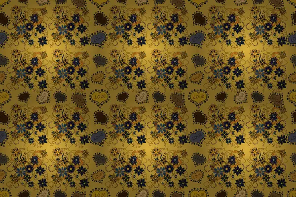 Flat Flower Elements Design Raster Illustration Flowers Black Yellow Brown — Stock Photo, Image