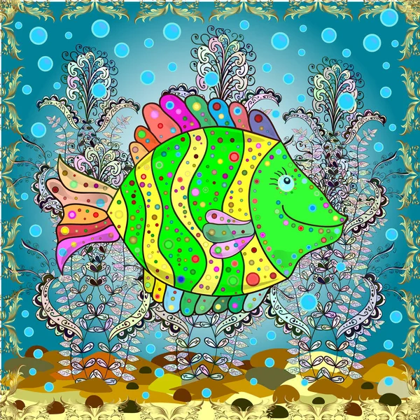Векторный Безморский Узор Мультяшными Разноцветными Рыбами Морская Жизнь Летний Фон — стоковый вектор