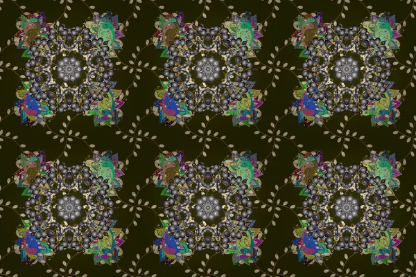 Dekoratif renkli folyolu Raster oryantal süs çerçevesi. Moda afişi, etiket, gelin partisi ya da düğün davetiyesi için tasarım. Yeşil, gri ve kahverengi..