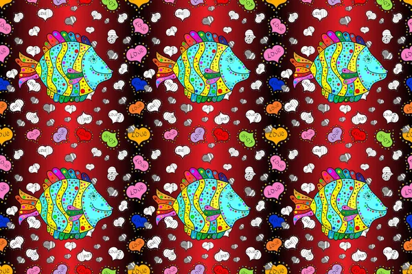 Kids Background Fishes Red Black Brown Seamless Pattern Fish Cute — Stock Photo, Image