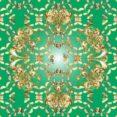 Doğu tarzı arabesk. Altın elementli yeşil, kahverengi ve beyaz renkler. Altın desen. Kusursuz altın desenli bukleler..