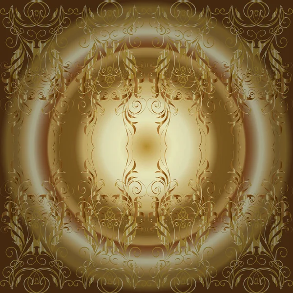 シームレスなパターン東洋の装飾 ベクトル黄金のテキスタイルプリント 黄金の要素と黄色 茶色とベージュの色の黄金のパターン イスラムデザイン — ストックベクタ