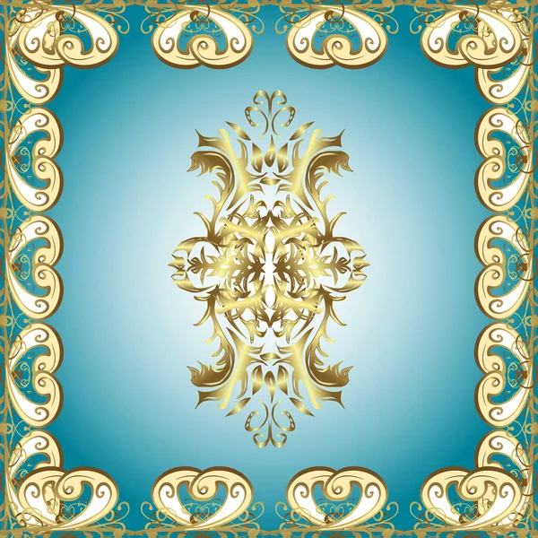 Vector Golden Seamless Pattern Golden Pattern Neutral Blue Beige Colors — Stock Vector