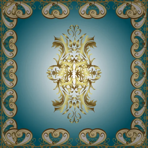 Traditional Orient Ornament Seamless Pattern Beige Blue Neutral Colors Golden — Stock Vector